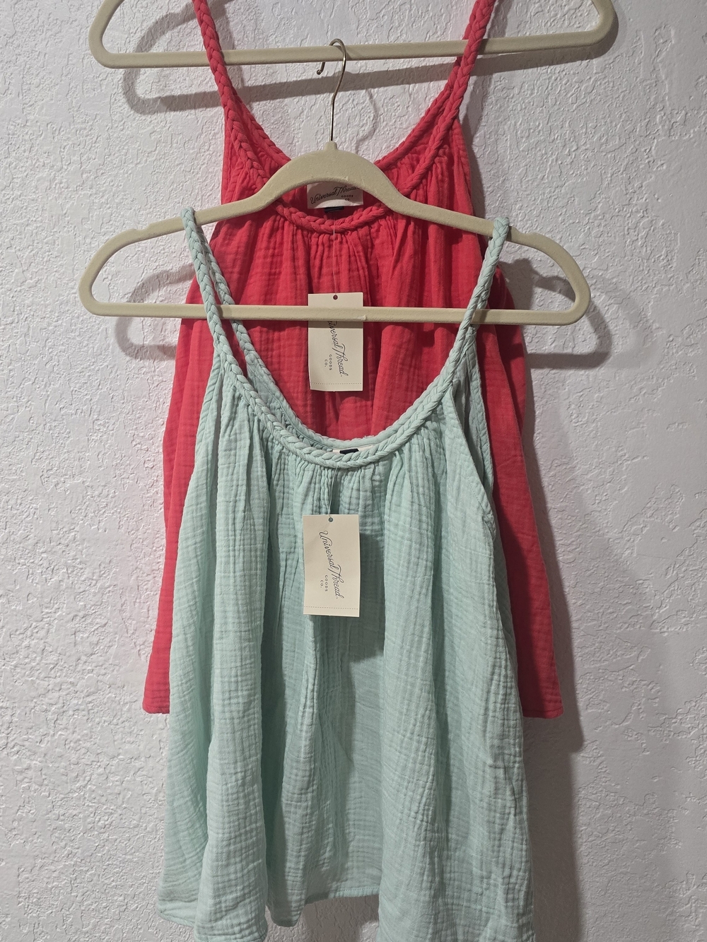 (2) NWT Universal Thread 100% Cotton Braided-Strap Camisoles in Mint & Coral XL